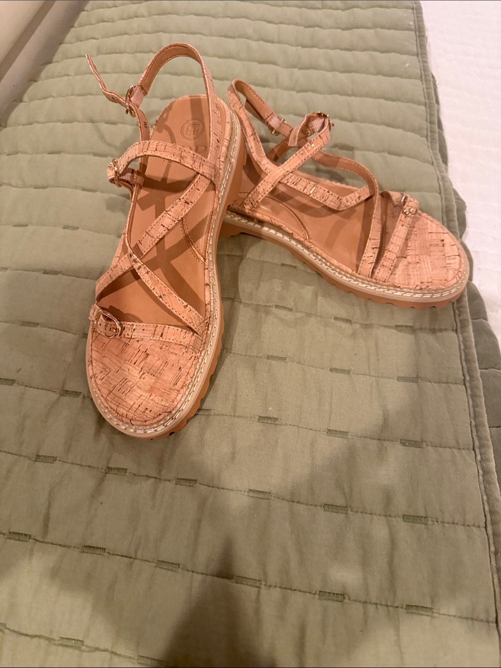 Women's Cork-Textured Strappy Sandals — LDP Nude/Tan